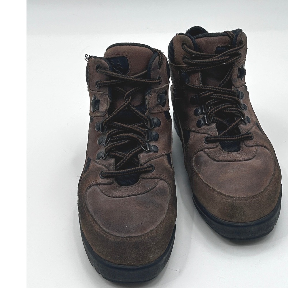 USA Olympic Mens Brown Leather Hiking Boots Mid Top Lace Up Gorpcore Shoe
